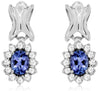 ESTATE .98CT DIAMOND & AAA TANZANITE 14K WHITE GOLD OVAL FLOWER HANGING EARRINGS