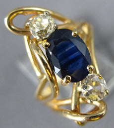 ANTIQUE LARGE 1.82CT DIAMOND & AAA SAPPHIRE 14KT YELLOW GOLD 3D ANNIVERSARY RING