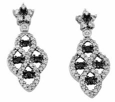 .72CT WHITE & BLACK DIAMOND 14KT WHITE GOLD 3D FLOWER INFINITY HANGING EARRINGS