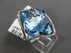 ESTATE LARGE 14.43CT DIAMOND & AAA BLUE TOPAZ 14KT WHITE GOLD 3D FLOWER FUN RING