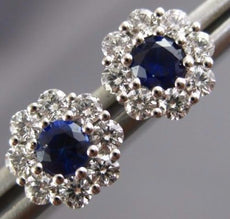 ESTATE .85CT DIAMOND & AAA SAPPHIRE 18KT WHITE GOLD CLUSTER FLOWER STUD EARRINGS