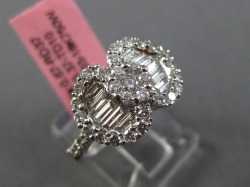 ESTATE 1.04CT ROUND BAGUETTE DIAMOND 18KT WHITE GOLD 3D DOUBLE HEART FLOWER RING