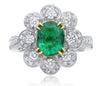 ESTATE WIDE 2.44CT ROUND DIAMOND & AAA EMERALD 18KT WHITE GOLD FLOWER LOVE RING