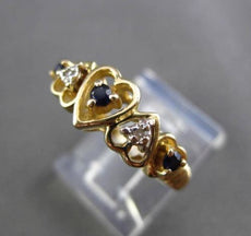 ANTIQUE .11CT DIAMOND & SAPPHIRE 14K YELLOW GOLD 3D MULTI HEART LOVE RING #24517