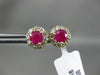 ESTATE 1.30CT DIAMOND & AAA RUBY 14K YELLOW GOLD ROUND HALO FLOWER STUD EARRINGS