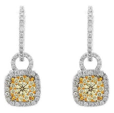 ESTATE 1.17CT WHITE & FANCY YELLOW DIAMOND 14KT WHITE GOLD 3D SOLITAIRE EARRINGS