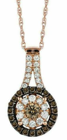 .40CT WHITE & CHOCOLATE FANCY DIAMOND 14KT ROSE GOLD 3D FLOWER CLUSTER PENDANT