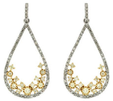 ESTATE .78CT WHITE & FANCY YELLOW DIAMOND 14K WHITE GOLD ETOILE HANGING EARRINGS