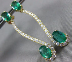 ESTATE LARGE 3.48CT DIAMOND & AAA EMERALD 14KT YELLOW GOLD 3D INFINITY EARRINGS