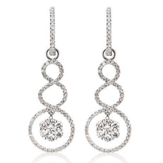 ESTATE 1.15CT DIAMOND 18KT WHITE GOLD 3D ROUND INFINITY FLOWER HANGING EARRINGS