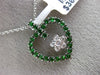 ESTATE 1.09CT DIAMOND & AAA GREEN RUBY 14KT WHITE GOLD FLOWER OPEN HEART PENDANT