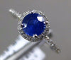 ESTATE .92CT DIAMOND & AAA SAPPHIRE 14K WHITE GOLD 3D ROUND HALO ENGAGEMENT RING