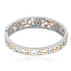 WIDE 2.77CT WHITE PINK & FANCY YELLOW DIAMOND 18K TRI COLOR GOLD BANGLE BRACELET