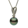 ESTATE .15CT DIAMOND & AAA TAHITIAN PEARL 14K WHITE GOLD BEZEL TEAR DROP PENDANT