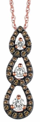.30CT WHITE & CHOCOLATE FANCY DIAMOND 14K ROSE GOLD 3D TEAR DROP JOURNEY PENDANT