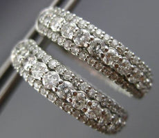 ESTATE LARGE 2.85CT DIAMOND 14KT WHITE GOLD 3D DOUBLE SIDED HOOP HUGGIE EARRINGS