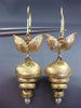 ANTIQUE AAA SOUTH SEA PEARL 14KT YELLOW GOLD 3D LEAF LEVERBACK HANGING EARRINGS