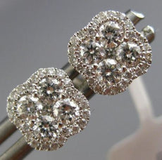 ESTATE .50CT DIAMOND 18KT WHITE GOLD 3D HALO SQUARE FLOWER CLUSTER STUD EARRINGS