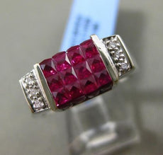 ESTATE WIDE 3.17CT DIAMOND & RUBY 18KT WHITE GOLD RECTANGULAR DOUBLE SIDED RING