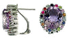 9.80CT AAA MULTI GEM & AMETHYST 14KT WHITE GOLD 3D OVAL HALO CLIP ON EARRINGS