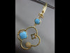 ESTATE LARGE .38CT DIAMOND & TURQUOISE 14KT YELLOW GOLD 4 LEAF CLOVER EARRINGS