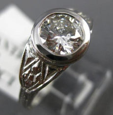 ANTIQUE LARGE GIA .90CT DIAMOND 18KT WHITE GOLD FILIGREE ENGAGEMENT RING #23707