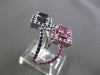 ANTIQUE 3.58CT PINK & BLUE SAPPHIRE 18KT WHITE GOLD 3D SQUARE HALO WAVE FUN RING