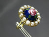 ANTIQUE LARGE AAA PEARL & MULTI COLOR ENAMEL 14K YELLOW GOLD 3D FLOWER ROSE RING