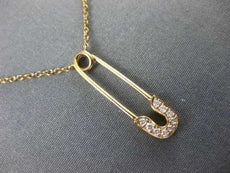 ESTATE .10CT ROUND CUT DIAMOND 18KT ROSE GOLD 3D CLASSIC SAFETY PIN FUN NECKLACE