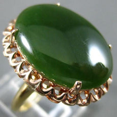ANTIQUE LARGE AAA JADE 14KT YELLOW & ROSE GOLD 3D OVAL FILIGREE LOVE RING #26411