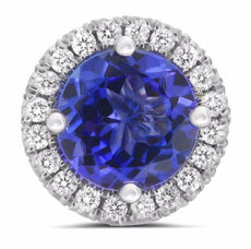 ESTATE LARGE 1.38CT DIAMOND & AAA TANZANITE 14K WHITE GOLD 3D HALO STUD EARRINGS
