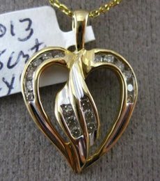 ESTATE .25CT DIAMOND 14KT YELLOW GOLD 3D OPEN HEART FLOATING LOVE PENDANT