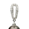 ESTATE .26CT DIAMOND & AAA PEARL 14K WHITE GOLD 3D BEZEL HUGGIE HANGING EARRINGS