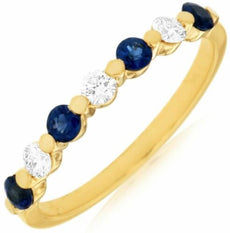.55CT DIAMOND & AAA SAPPHIRE 14KT YELLOW GOLD 3D SHARED PRONG ANNIVERSARY RING
