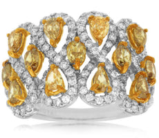 ESTATE  1.94CT WHITE & FANCY YELLOW DIAMOND 14KT 2 TONE GOLD 3D ANNIVERSARY RING