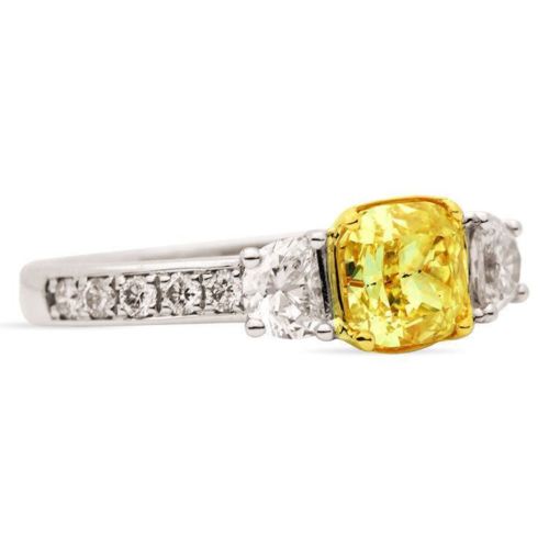 ESTATE LARGE 1.93CT WHITE & FANCY YELLOW DIAMOND 18K TWO TONE GOLD PROMISE RING