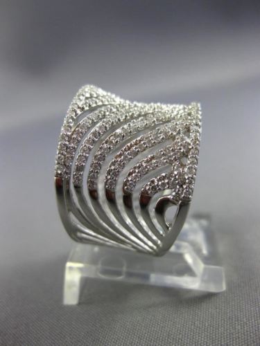 ESTATE LARGE 1.21CT DIAMOND 14K WHITE GOLD 3D MULTI WAVE SEMI ETERNITY LOVE RING