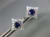 ESTATE 1.25CT DIAMOND & AAA SAPPHIRE 18K WHITE GOLD SQUARE CLASSIC STUD EARRINGS