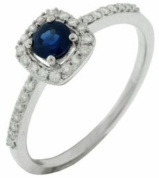 .55CT DIAMOND & AAA SAPPHIRE 14K WHITE GOLD 3D ROUND SQUARE HALO ENGAGEMENT RING