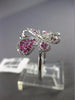 ESTATE WIDE .68CT DIAMOND & AAA PINK SAPPHIRE 18KT WHITE GOLD 3D BUTTERFLY RING