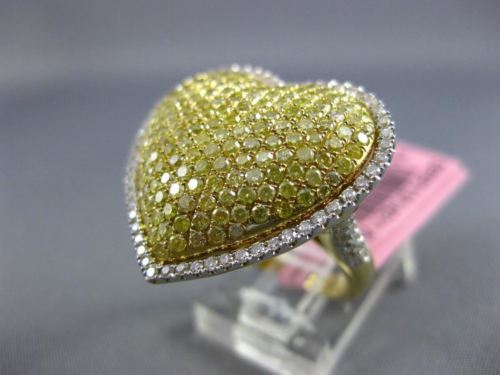 ESTATE MASSIVE 2.36CT WHITE & YELLOW DIAMOND 18KT TWO TONE GOLD PAVE HEART RING