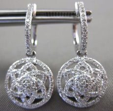 ESTATE LARGE .7CT DIAMOND 14K WHITE GOLD CIRCULAR FLOWER HUGGIE HANGING EARRINGS