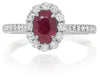 ESTATE 1.87CT DIAMOND & AAA RUBY 18KT WHITE GOLD FLOWER CLASSIC ENGAGEMENT RING