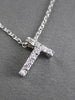 ESTATE .09CT DIAMOND 14KT WHITE GOLD 3D " T " INITIAL FLOATING PENDANT #18865