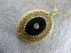 ANTIQUE LARGE OLD MINE DIAMOND & ONYX 14KT TWO TONE GOLD FILIGREE PENDANT #26413