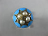 ANTIQUE WIDE ROSE CUT DIAMOND PEARL & BLUE ENAMEL 14K YELLOW GOLD STAR DOME RING