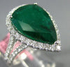 ESTATE EXTRA LARGE 6.27CT DIAMOND & AAA EMERALD 18KT WHITE GOLD ENGAGEMENT RING