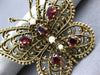 ANTIQUE LARGE 1.26CT AAA GARNET & PEARL 14KT YELLOW GOLD 3D BUTTERFLY BROOCH PIN