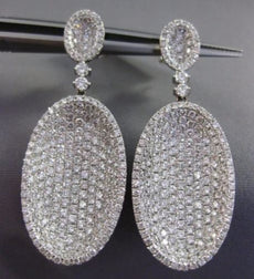 ESTATE LARGE 5.59CT DIAMOND 18KT WHITE GOLD 3D PAVE OVAL SHAPE HANGING EARRINGS