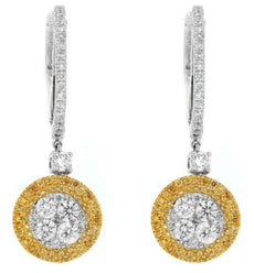 ESTATE 1.93CT WHITE & FANCY YELLOW DIAMOND 14KT TWO TONE GOLD CIRCULAR EARRINGS